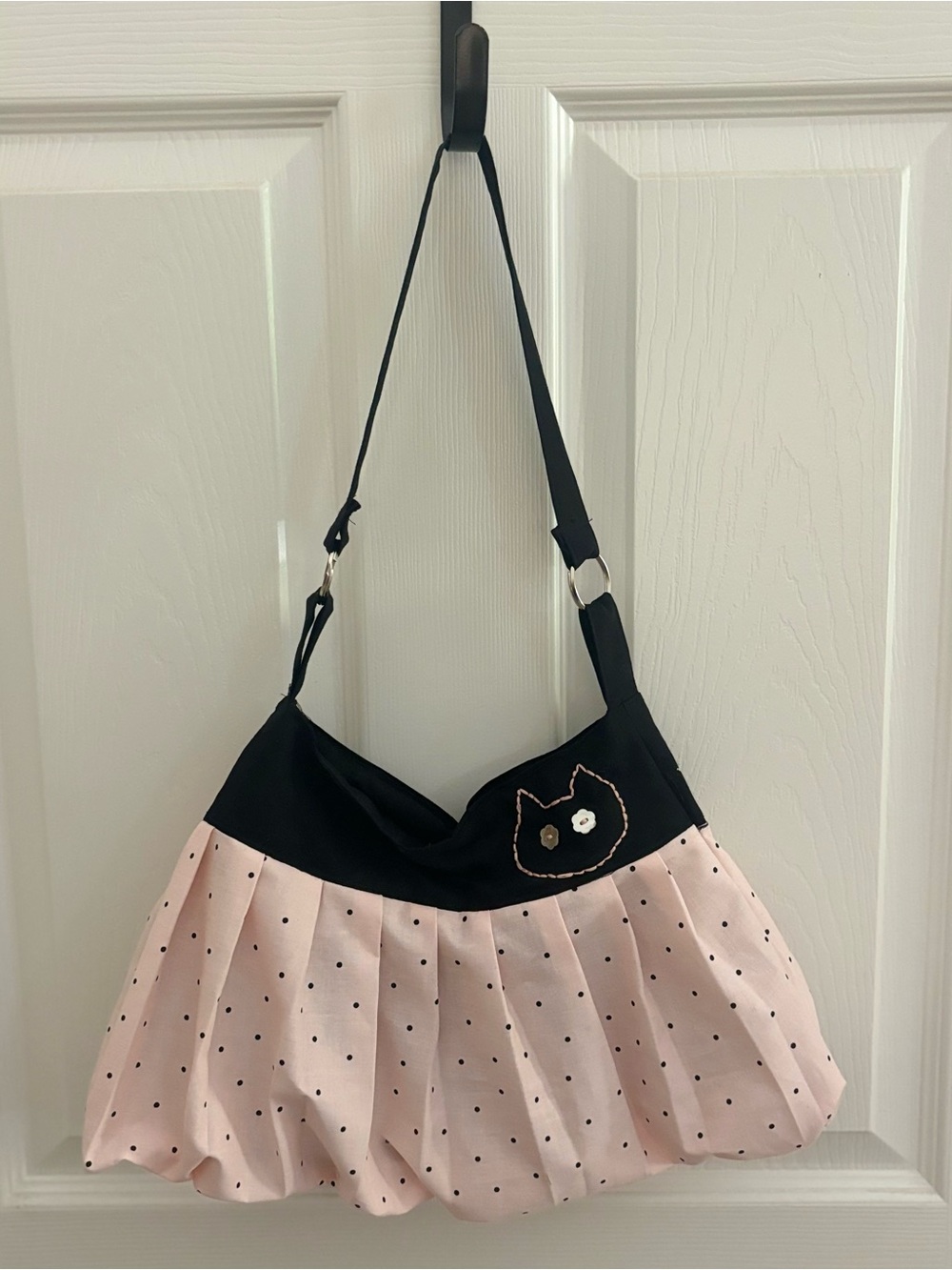 Handmade Pink Polka Dot Ruffle Shoulder Bag